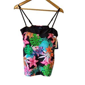 NWT Caribbean Joe Tropical Tankini Top Size 14
